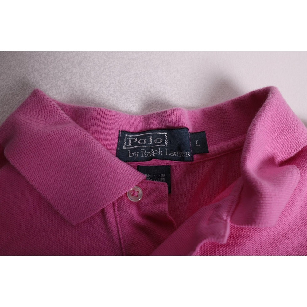 Polo Ralph Lauren Mens Large Pink Short Sleeve Cotton Pique Polo Green Pony Logo - Picture 3 of 6